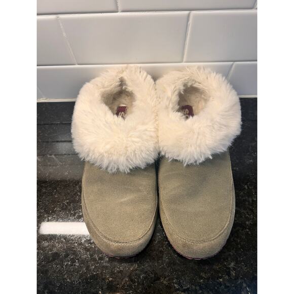 Sorel Go Coffee Run Women's Suede Faux Fur Slip-On Slippers Greyish Tan Size  7 - Picture 4 of 11
